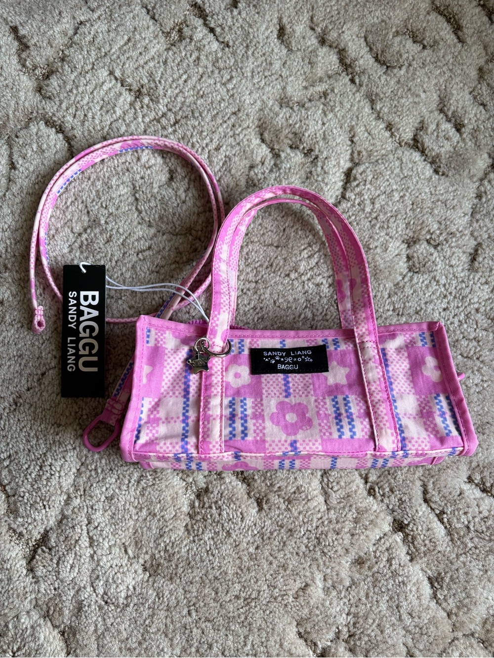 BAGGU x Sandy Liang Small Market Bag in Pink Plaid